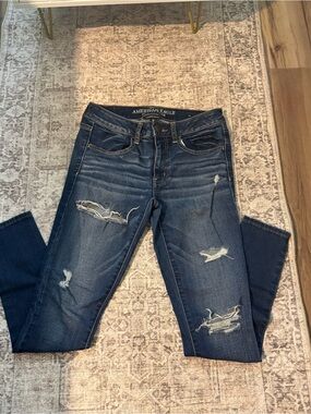 American Eagle Outfitters Dark Blue Distressed Skinny Jeans